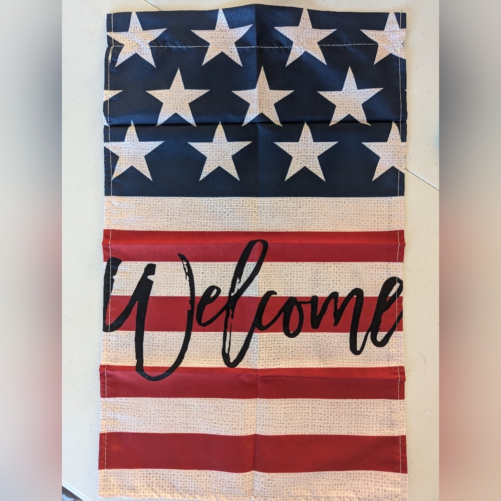 2/$12 Patriotic American Welcome Script Flag for Garden or Wall